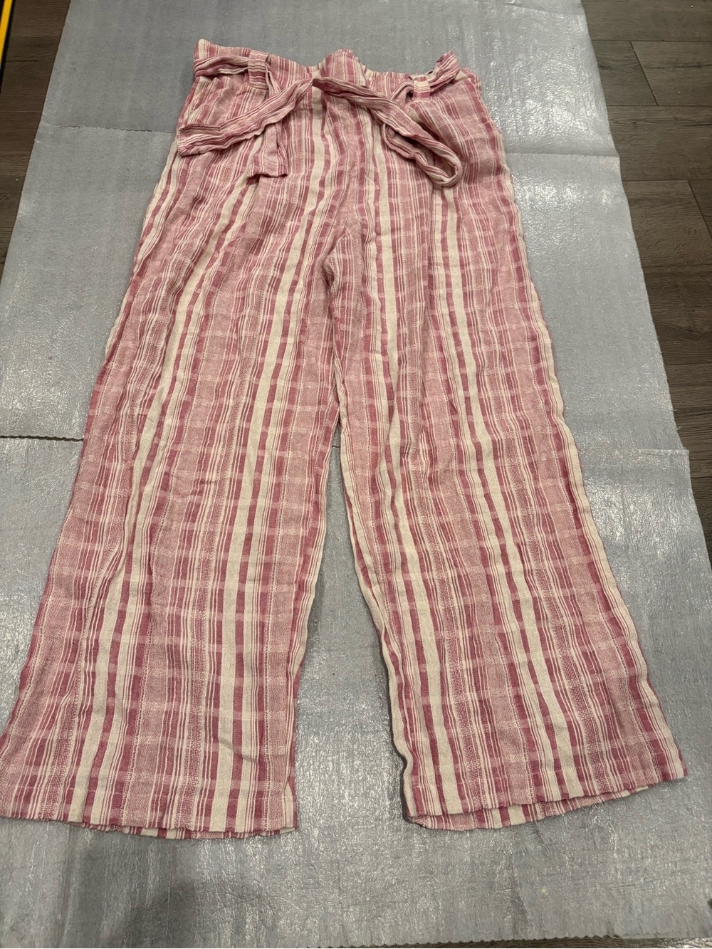 [XL]Saturday Sunday Anthropologie Pink Striped Linen-Blend Wide Leg RelaxedPants